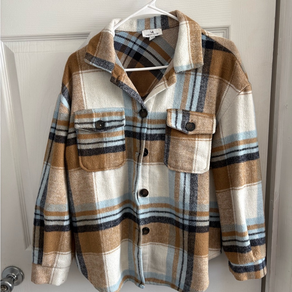 Plaid Button Down Shirt - Brown and White